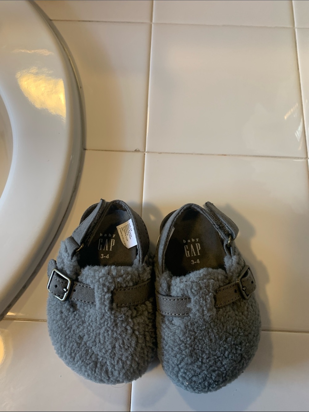 GAP Gray Sherpa Mary Jane Slippers for Baby